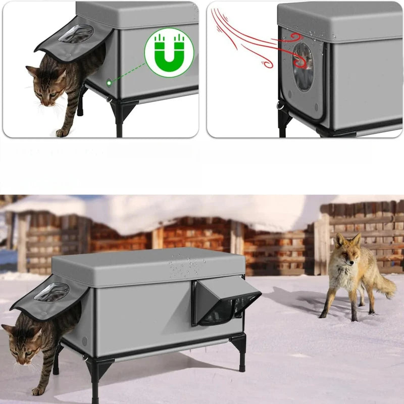 Outdoor Heated & Insulated, Waterproof Foldable Cat Pet House with Reliable Bearing Capacity