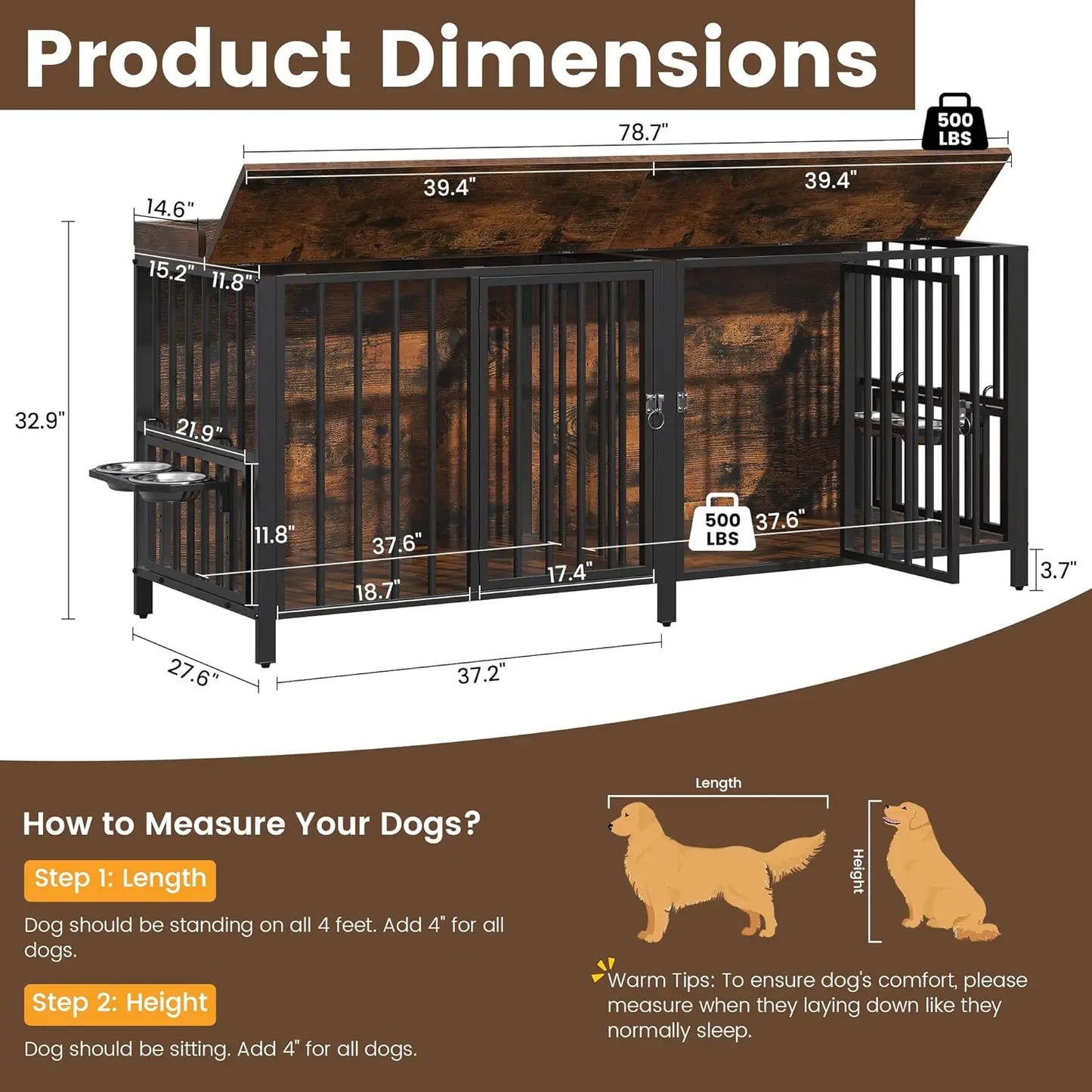 78 Inch Dog Crate, Large Dog Crate for 2 Dogs, Dog Kennel Indoor for Large/Medium Dogs with Top Access Door, XL, Customized