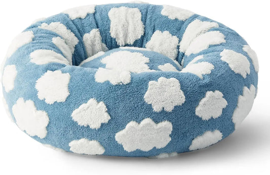 Warm Calming Donut Bed - Fluffy Soft Pet Bed for Small/Medium/Large Dogs & Cats | Washable Anti-Slip Round Bedding