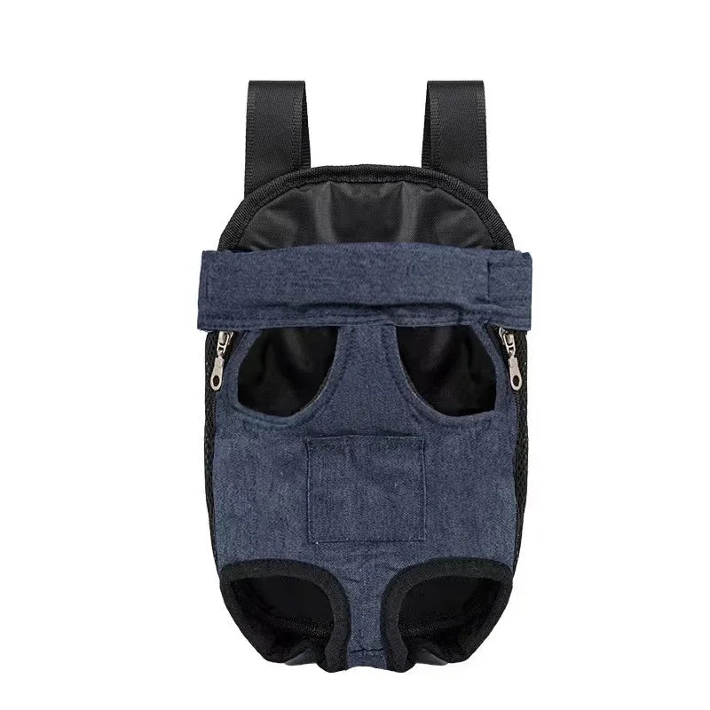 Denim Pet Dog & Cat Backpack for Outdoor Travel for Dogs & Cats with Breathable Shoulder Straps