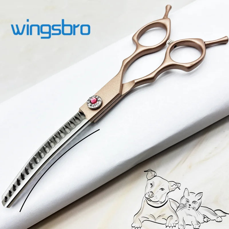 7 inch Dog Curved Chunkers Shears Curved Thinning scissors Stainless Steel Dog Grooming Scissors Special Designed For Pet