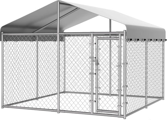 Extra Large 10x10x6.56ft Outdoor Dog Kennel with Roof, Anti-Rust Galvanized Chain Link Enclosure and Secure Lock