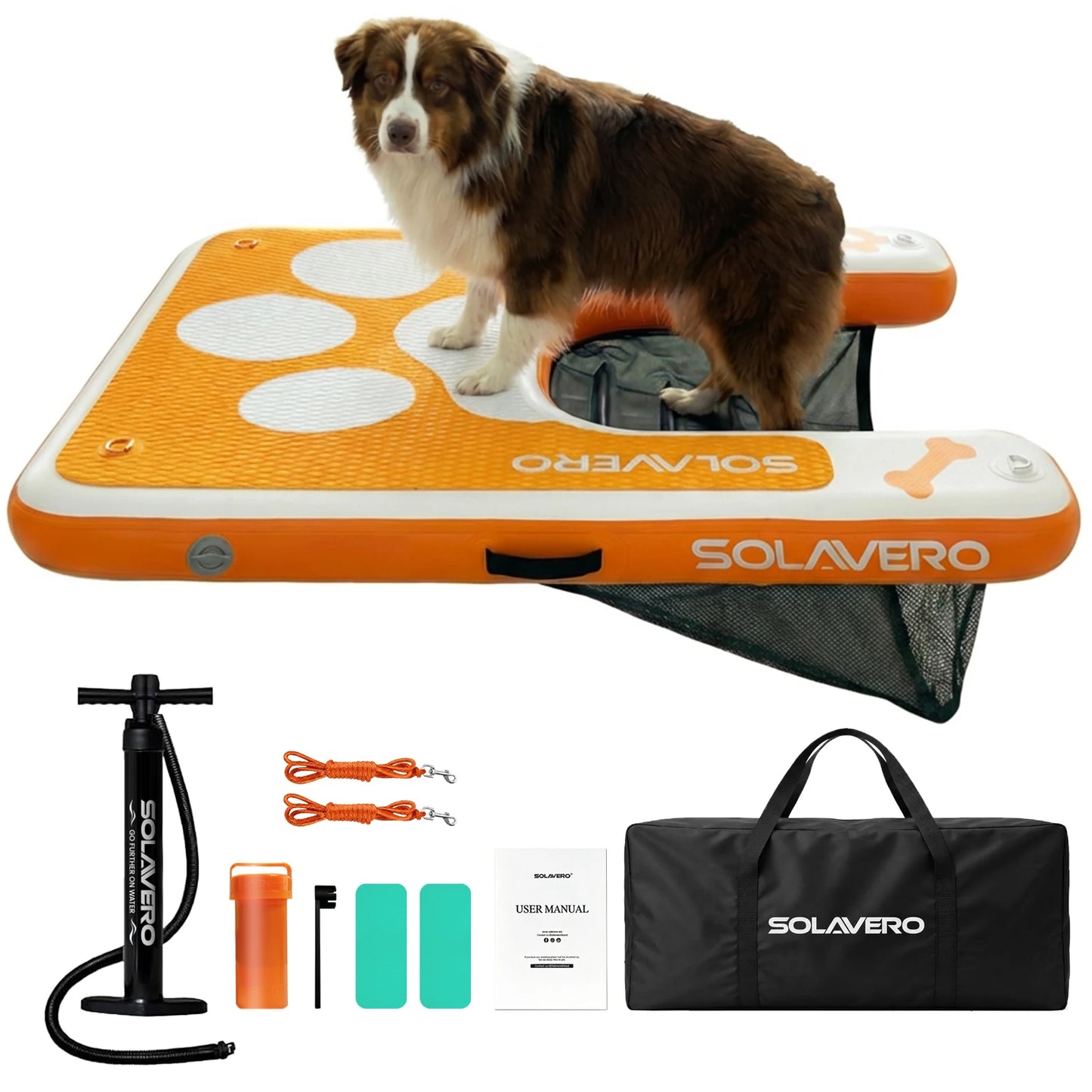 Inflatable Dog Water Ramp, Non-Slip Pet Pool Ladder with EVA Deck, Floating Dog Stairs with Pump, Repair Kit & Carry Bag, for Pool, Lake, Boat & Dock, 3 Colors Available