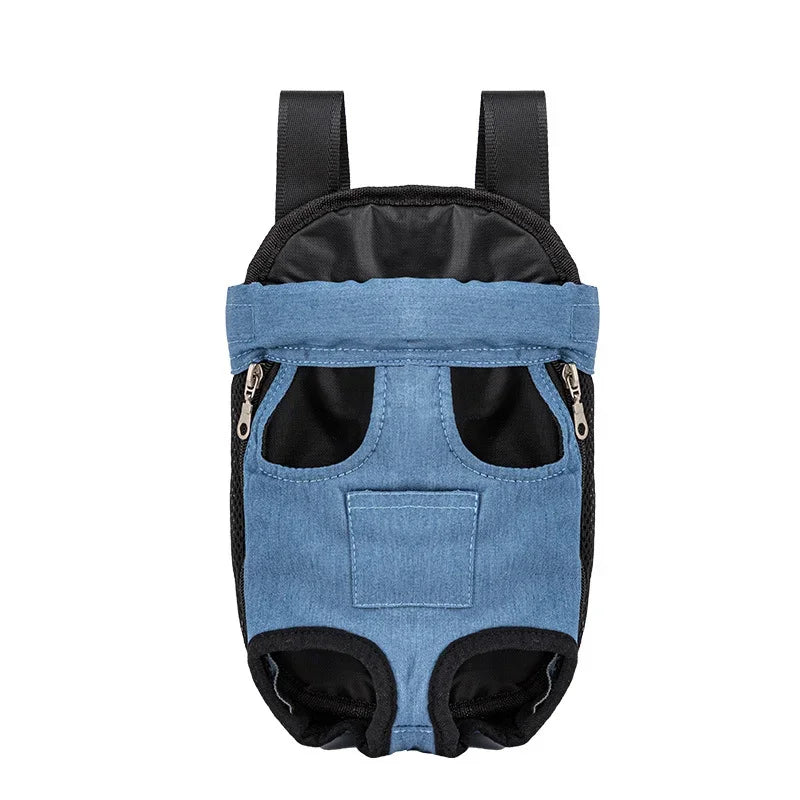 Denim Pet Dog & Cat Backpack for Outdoor Travel for Dogs & Cats with Breathable Shoulder Straps