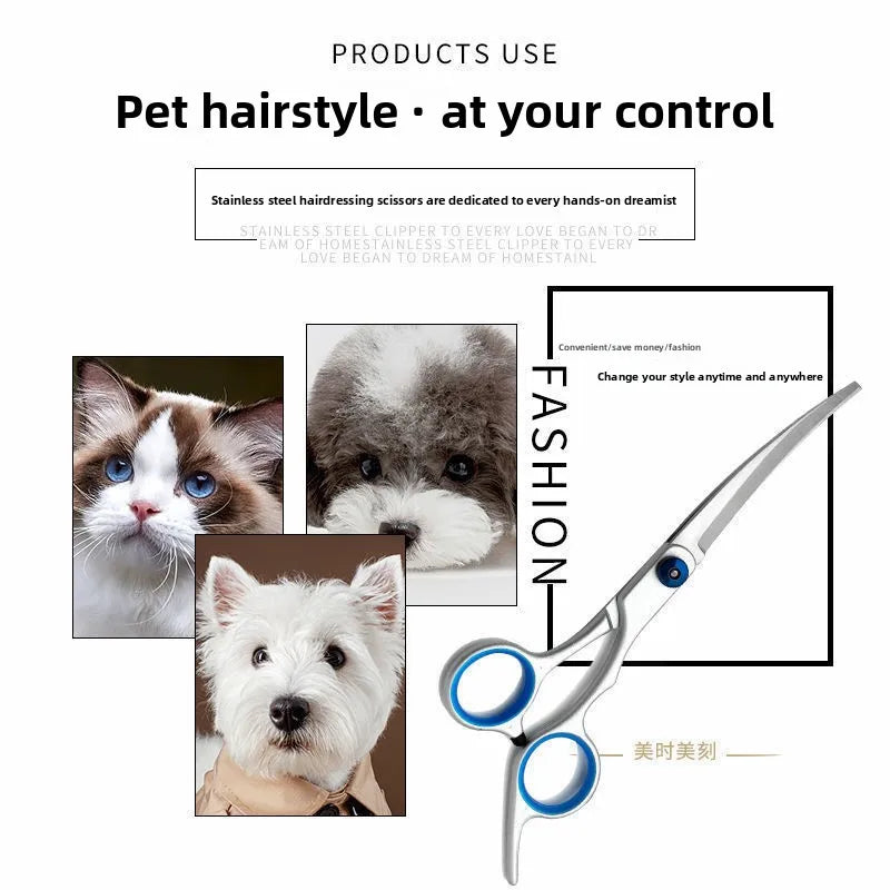 Grooming Scissors Stainless Steel Curved Shears with Round Tip Safety Blades Ergonomic Pet Hair Trimming Tools for Dogs Cats