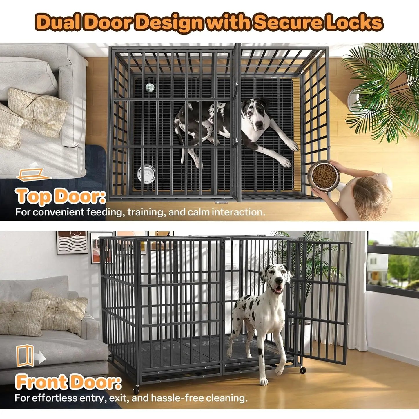 60 Inch Heavy Duty Dog Crate, Indestructible Escape-Proof Dog Kennel for High Anxiety Large Dogs, Strong Carbon, Customized