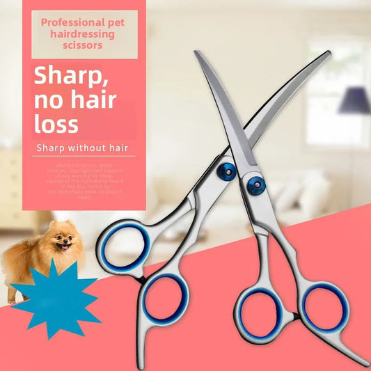 Grooming Scissors Stainless Steel Curved Shears with Round Tip Safety Blades Ergonomic Pet Hair Trimming Tools for Dogs Cats