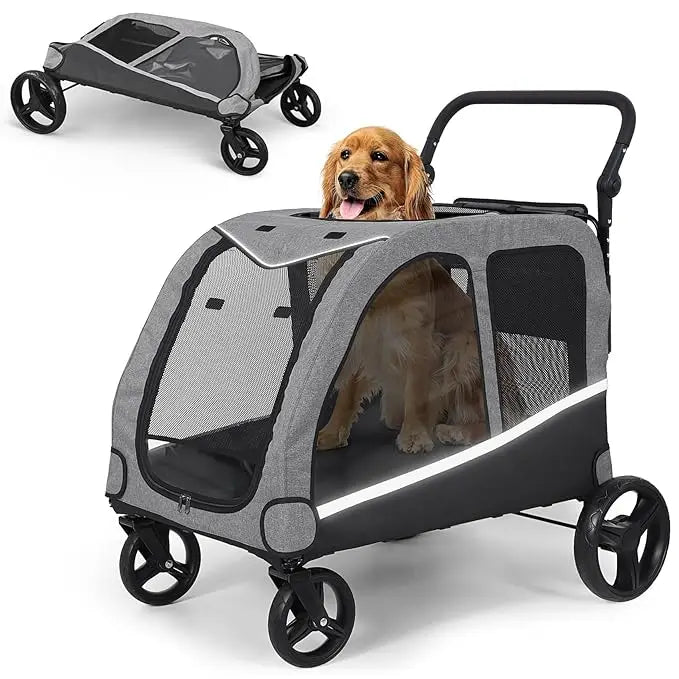 Extra Large Pet Stroller for Medium & Large Dogs - Foldable Design, Adjustable Handle, Up To 160 Lbs