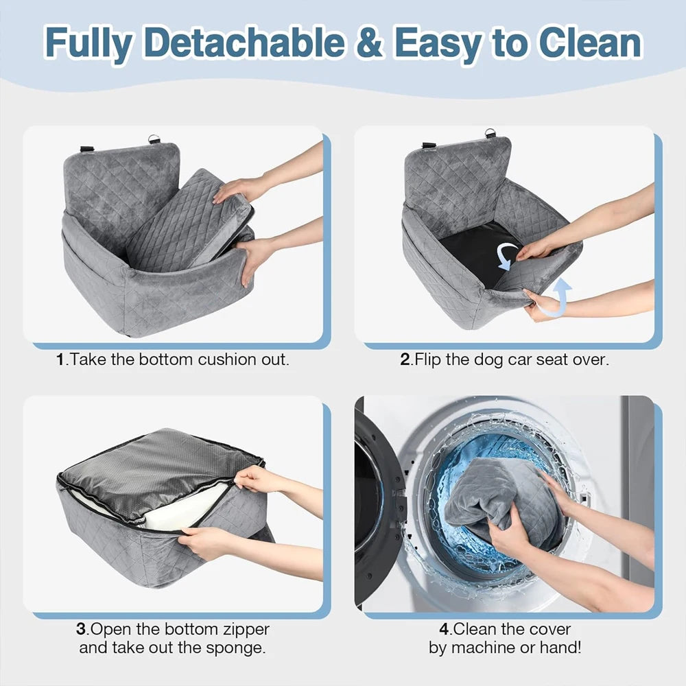 1PC Warm Portable Dog Car Seat for Pet Small & Medium Dogs with Washable Cushion Bed, Safety Belt Storage Pocket for Outdoor Travel