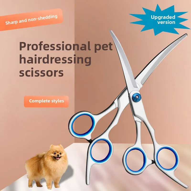 Grooming Scissors Stainless Steel Curved Shears with Round Tip Safety Blades Ergonomic Pet Hair Trimming Tools for Dogs Cats