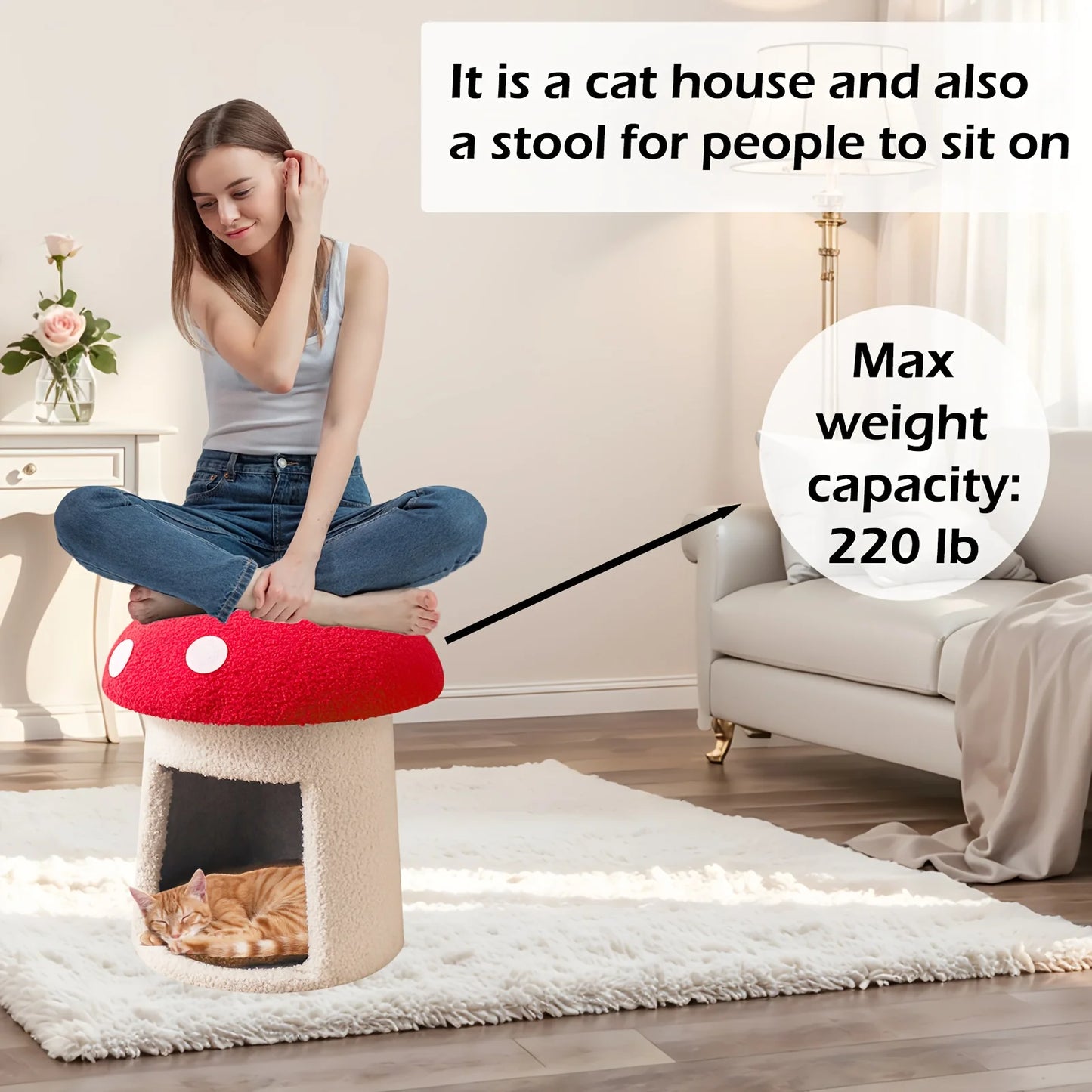 Mushroom Cat Bed, Chocolate Biscuit Cat Bed Suitable for Indoor Cats, Mushroom Cow-Shaped Cat Cave Bed, Cat Tent with Removable and Washable Cushion Pillow, Cat House Bed Suitable for Cats and Small Dogs
