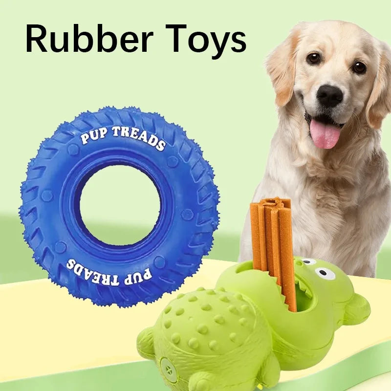 Dog Toys Tire Natural Rubber Squeaks Strong Durable Pulling Tugging Interactive Cleaning Teeth Suitable Large Dogs Chew Toys