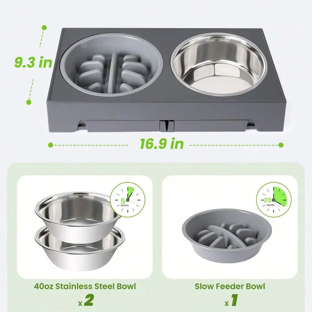 Dog Bowl Dog Supplies Dog Bowls, 5 Adjustable Heights Raised Dog Bowl Stand,  2 Stainless Steel Dog Food Bowls