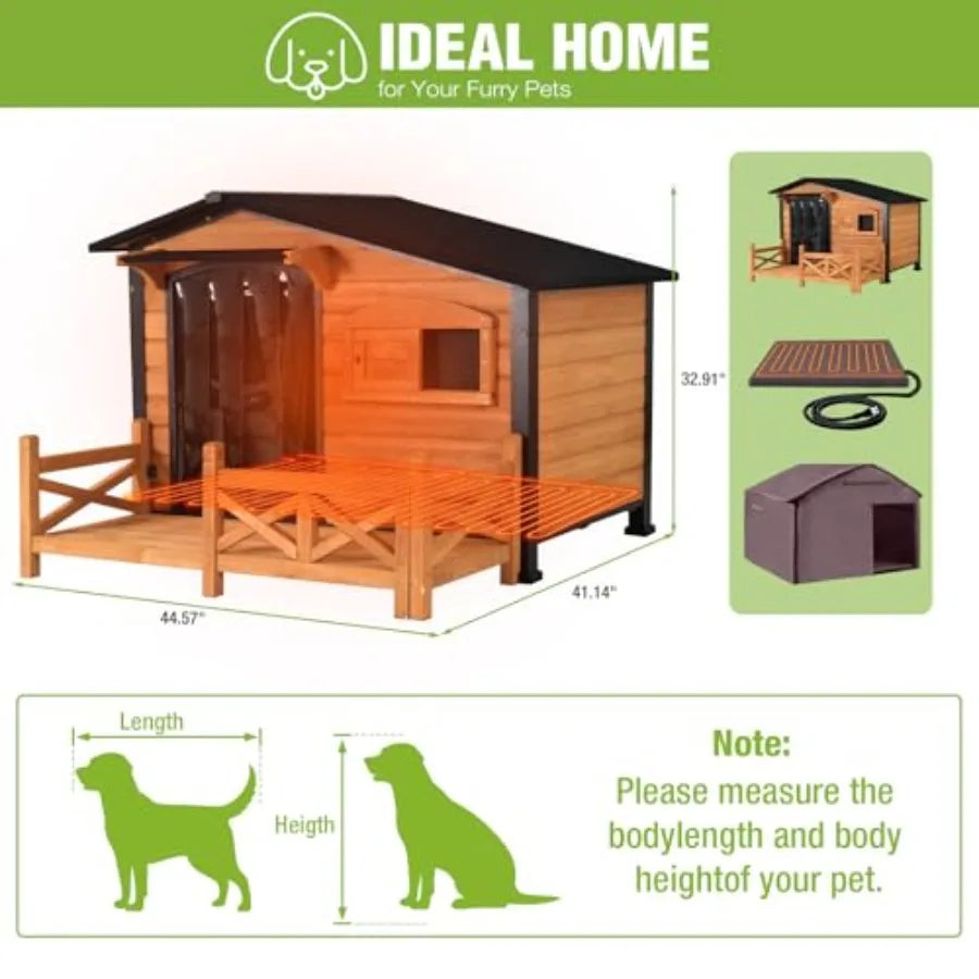 Extra Large Outdoor Heated Dog House, XL Insulated Dog Kennel with Safe Heating Pad, Chew-Proof Metal Frame 6-Sided Thermal Liner