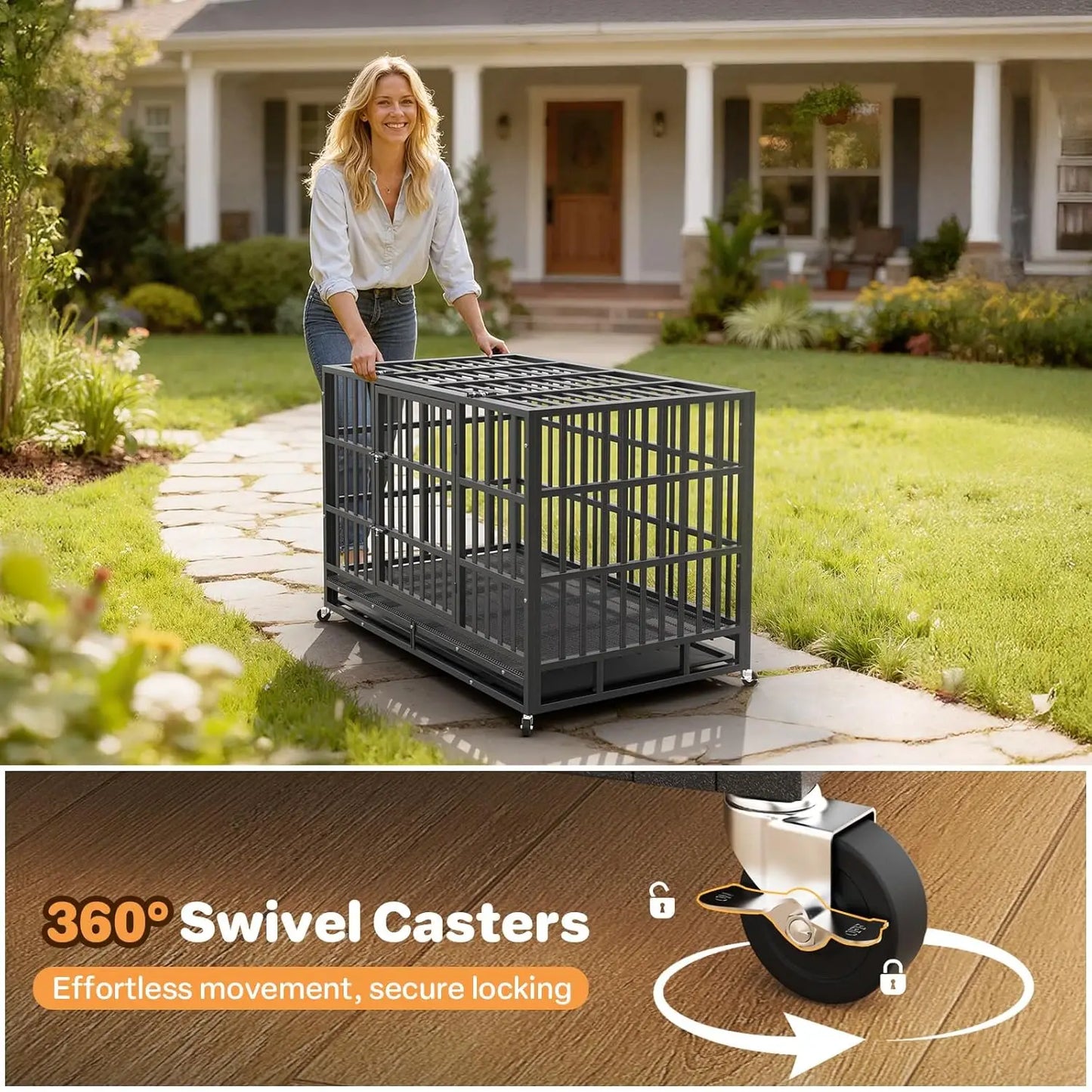 60 Inch Heavy Duty Dog Crate, Indestructible Escape-Proof Dog Kennel for High Anxiety Large Dogs, Strong Carbon, Customized