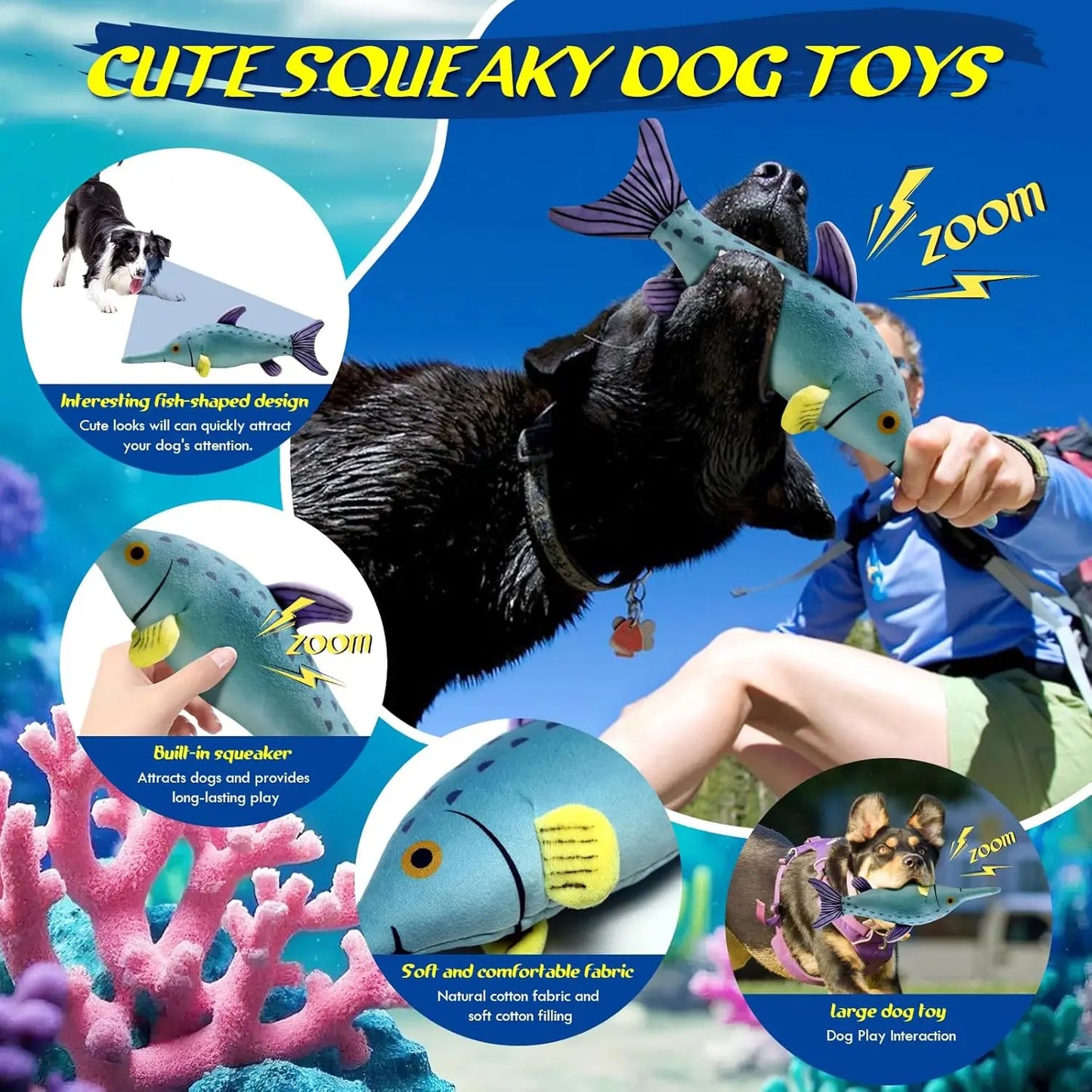 Large Squeaky Dog Toys :Plush Soft Dog Chew Toys - Tug of War for Large, Small, Medium, Puppy Breeds-Puppy Toys to Keep Them Busy