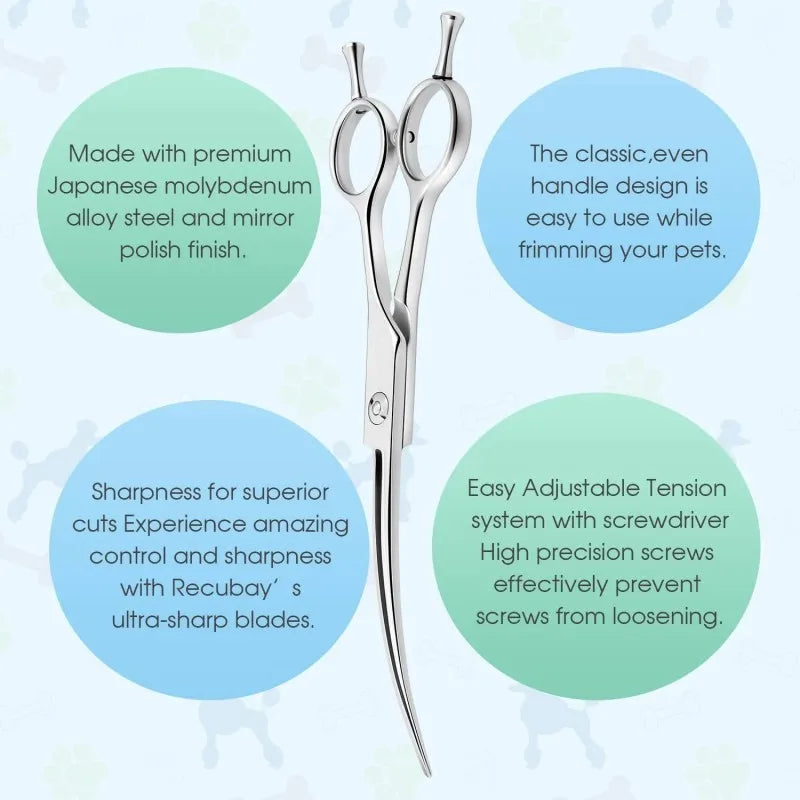 7.5" Curved Dog Grooming Scissors , Professional Pet Curved Scissors Dog & Cat Curved Scissors