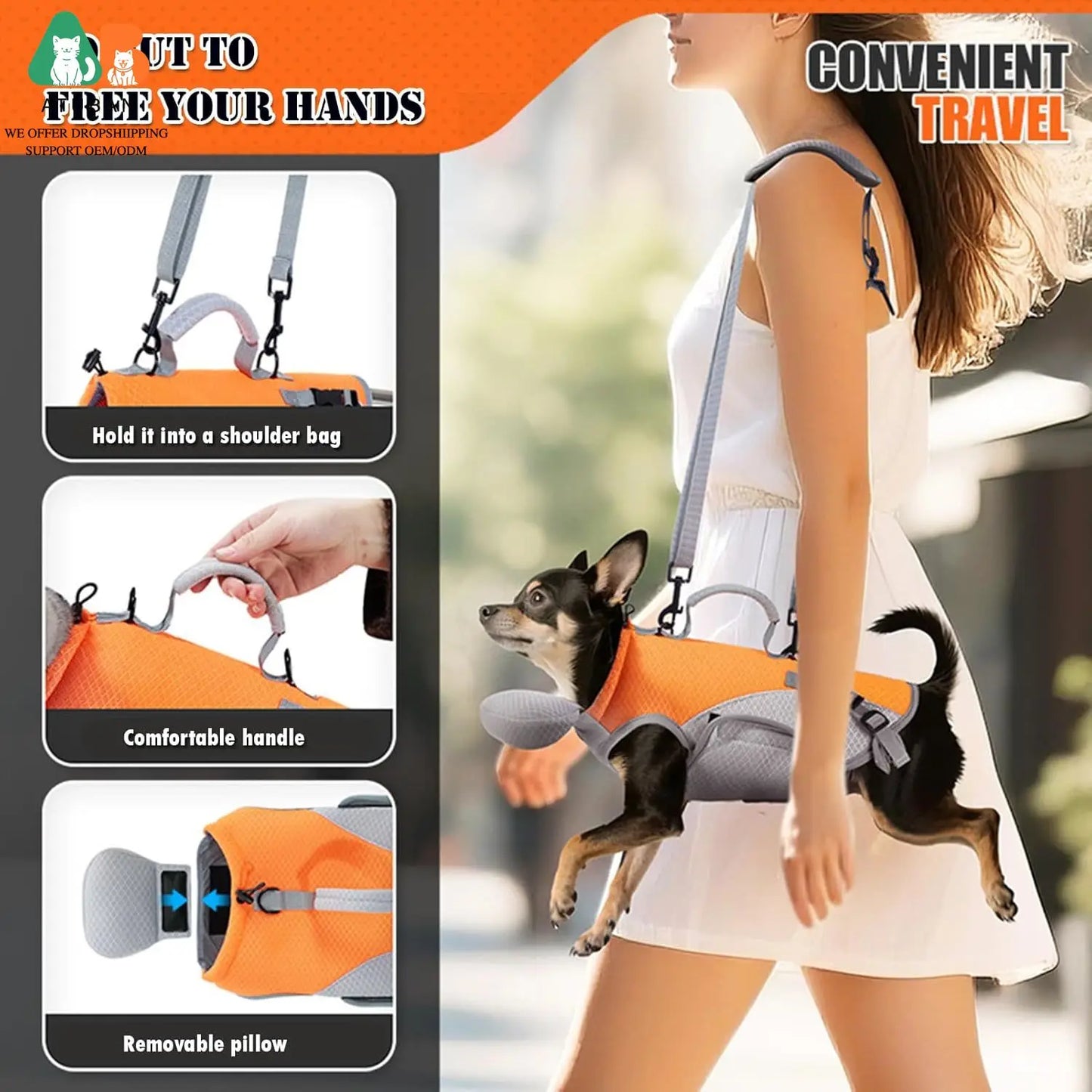 ATUBAN 2 in 1 Cat Shoulder Carrier, Outdoor Small Dog Carrier, Harness and Leash. Sling Carrier Bag for Cats, Breathable Pet Travel Carrier