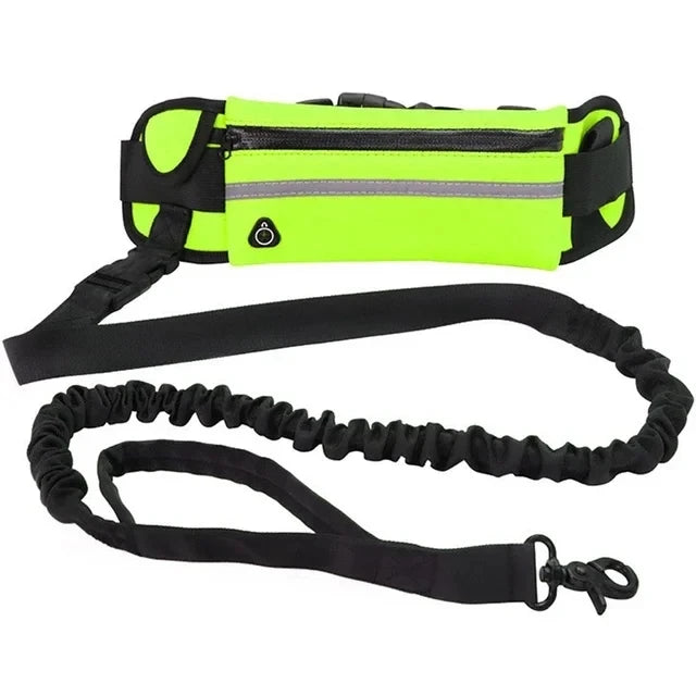 Dog Running Waist Leash Nylon Pet Leash with Waist Bag, Retractable Elastic Belt, Dog Traction Rope & Reflective Belt Buckle