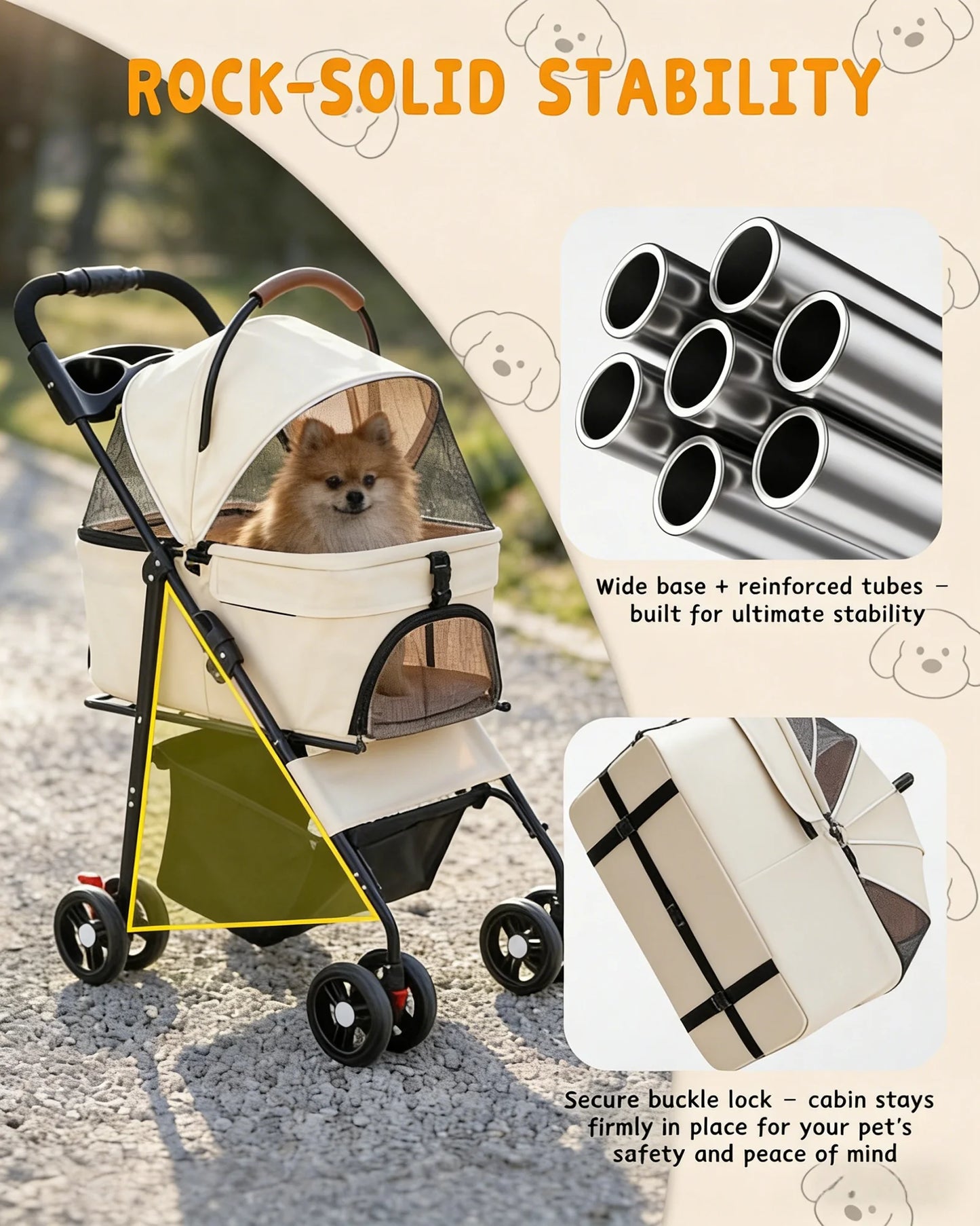 2-in-1 Pet Stroller for Small Dogs Cats Foldable Lightweight 4 Wheel Dog Stroller with Removable Carrier Travel Portable Pet Cart
