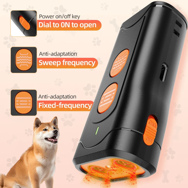 Mini Dual-Head Ultrasonic Dog Deterrent K30, 20-30kHz Sweep/Constant Frequency, Strobe Light, 300mAh, Type-C