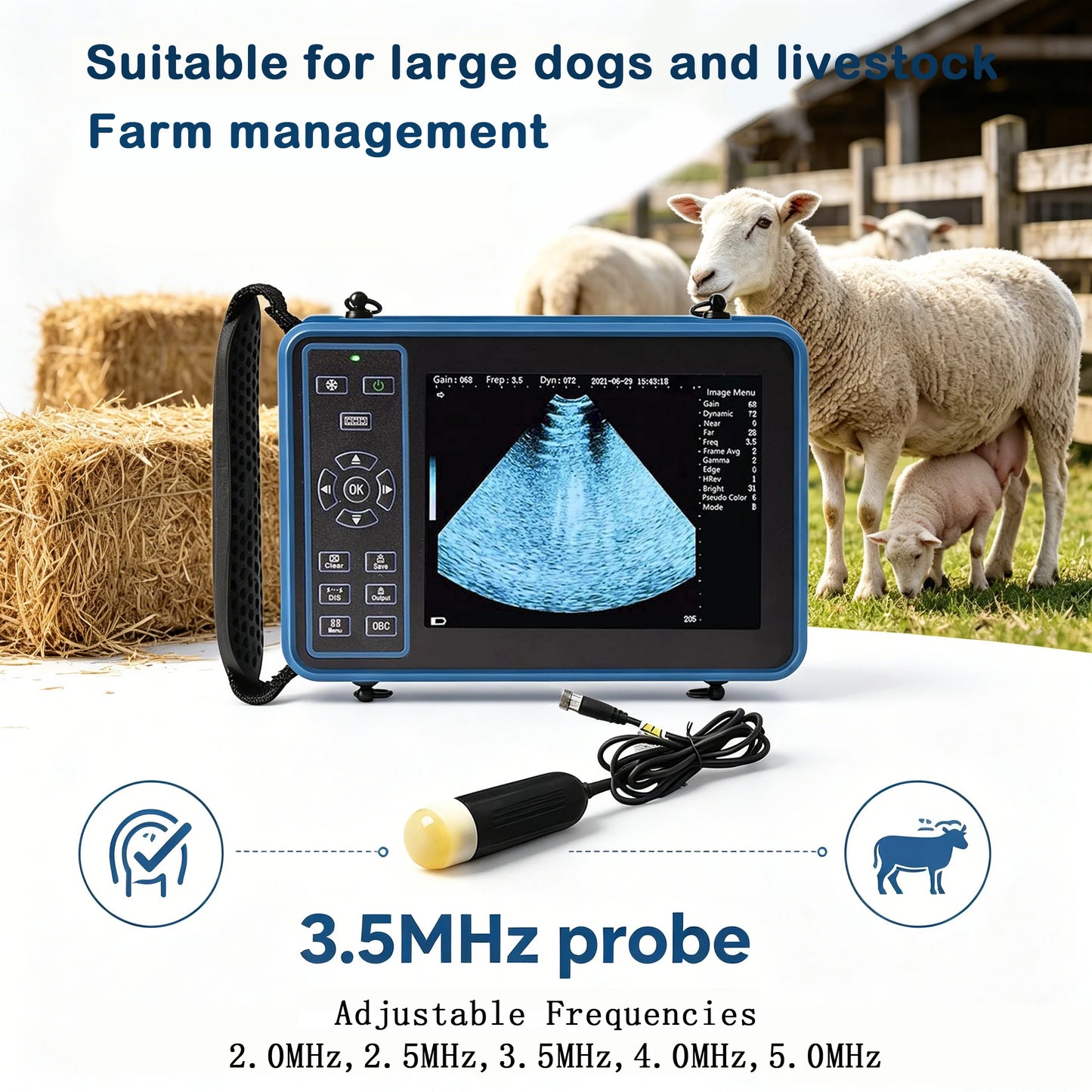 Portable Veterinary Ultrasound Scanner for Pregnancy Vet B-Ultrasound Machine with 3.5MHz Convex Probe for Pig Sheep Dog Animals