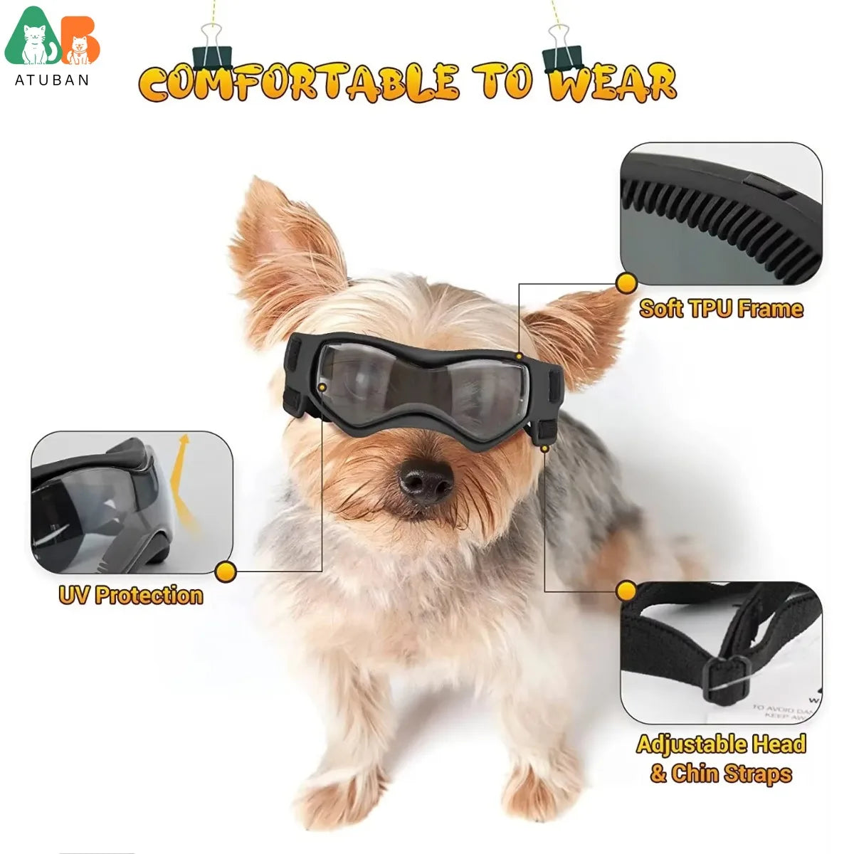 ATUBAN Dog Goggles for Small Breed Dogs, Sunglasses for Small Breed UV Protection Eyewear for Small Dogs and Outdoor Riding