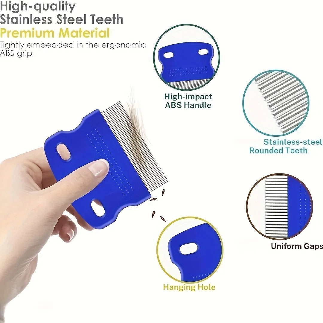 Pack of 4 Flea and Lice Combs, Stainless Steel Rabbit Dog Cat Grooming Comb with Round Teeth, Double-sided Professional Pet Tear