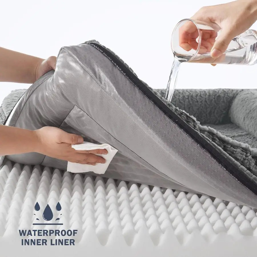 Orthopedic Dog Beds Large Sized, XL Washable EggCrate Memory Foam Dog Couch Bed with Washable Removable Cover, Waterproof Lining