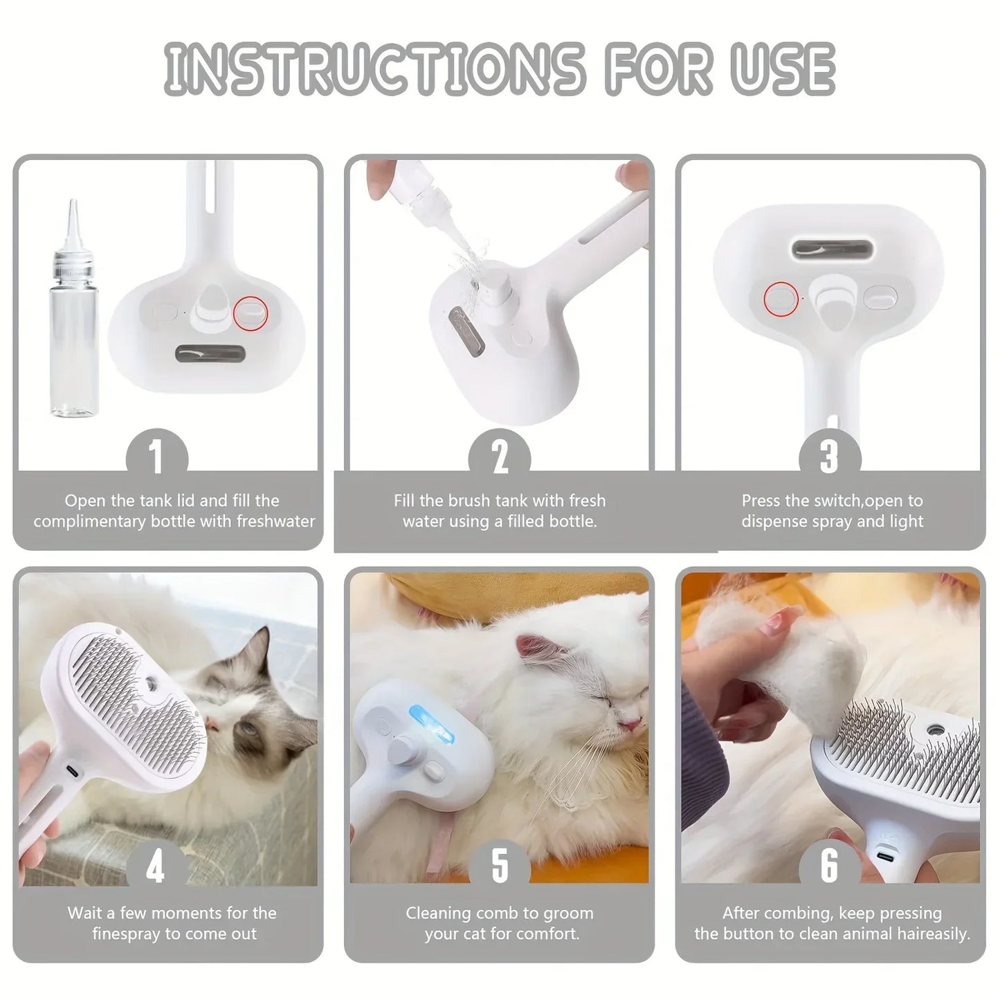 Pet Spray Hair Comb, Hair Remover, Cleaning Brush
Cats and Dogs Grooming Accessories Tools 
Dematting Water Mist Humidifier Comb