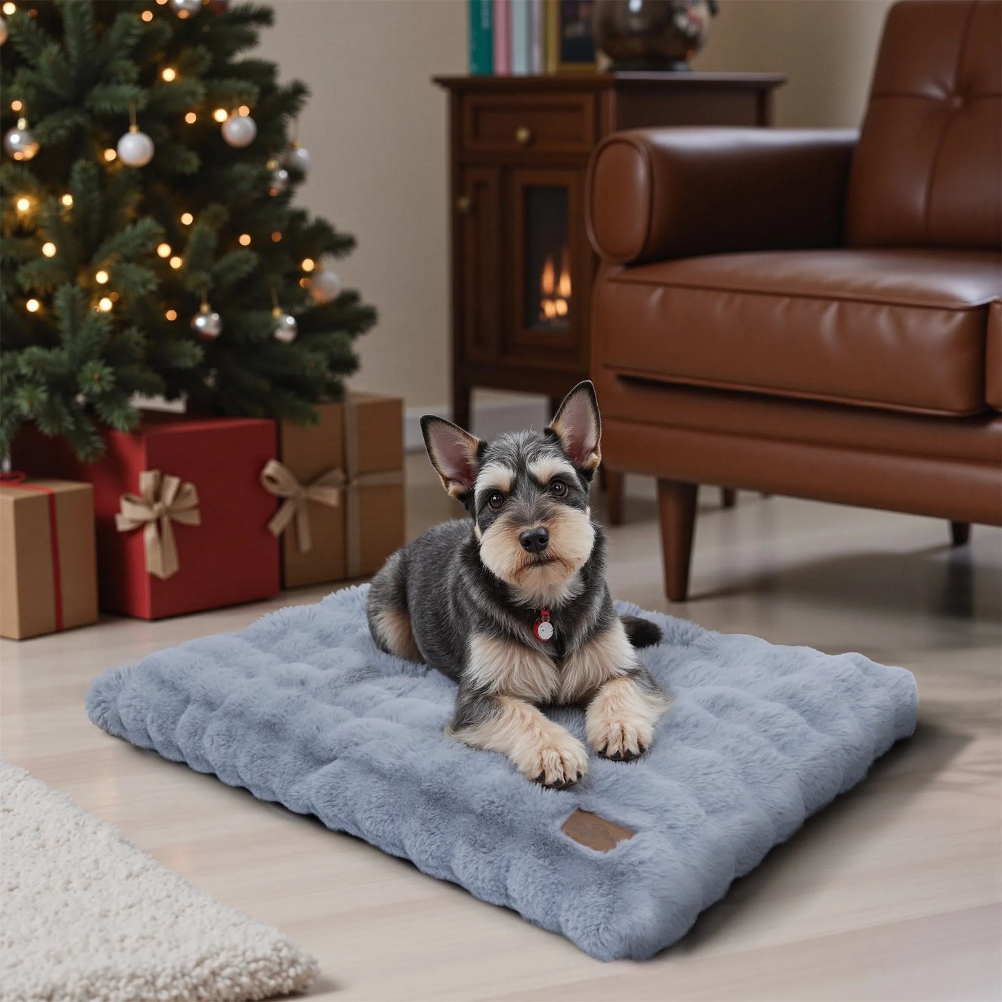 Fluffy Dog Crate Bed for Extra Large Dogs, Plush Faux Fur Crate Pad, Calming Anti Anxiety Dog Bed, Washable Soft Warm Crate