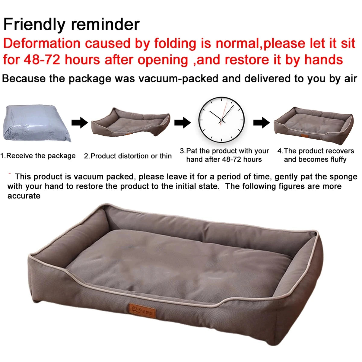 Four Season Square Dog & Cat Bed for Large Dogs, Mattress is Bite-resistant, Soft Thickened and Waterproof