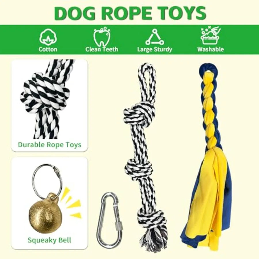 Tether Tug Outdoor Dog Toy. Interactive Exercise Game for Yards. Tether Tug with 2 Rope Toy and Bell for Large Medium Small Dogs