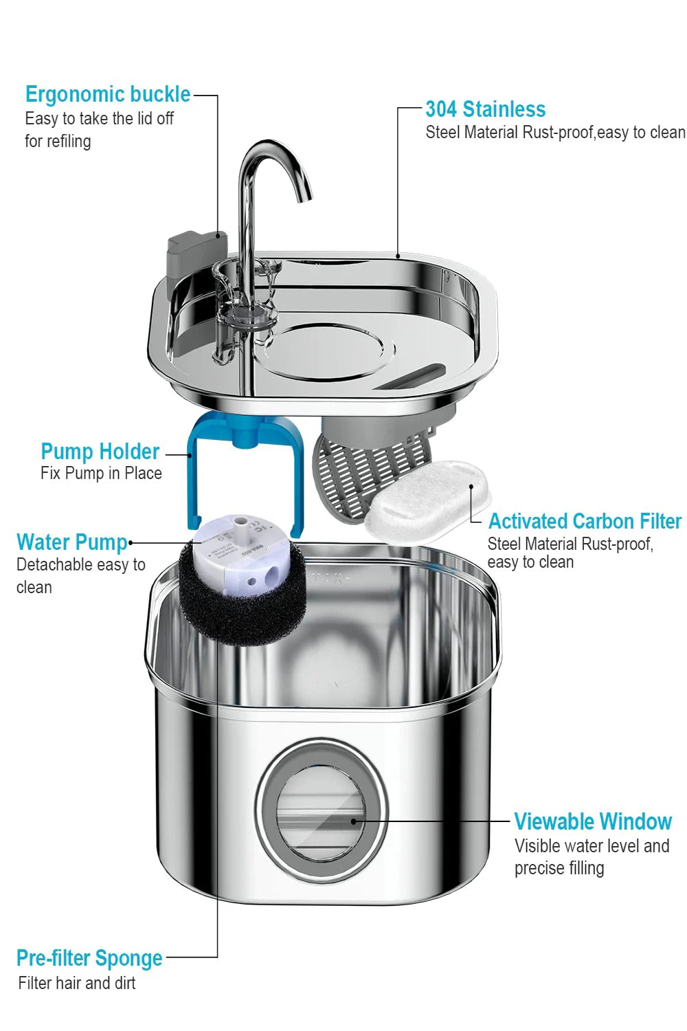 3.2L Stainless Steel Cat Water Fountain Automatic Cat Drinker Drinking Fountain For Cats Dogs Pet Water Dispenser Accessories