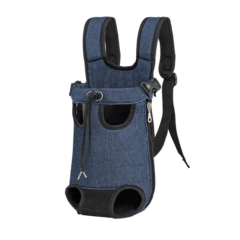 Denim Pet Dog & Cat Backpack for Outdoor Travel for Dogs & Cats with Breathable Shoulder Straps