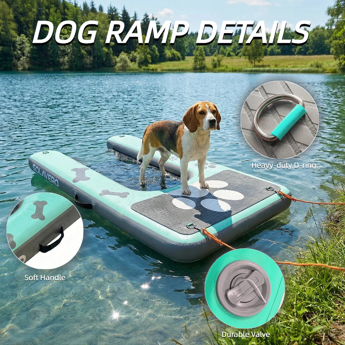 Inflatable Dog Water Ramp, Non-Slip Pet Pool Ladder with EVA Deck, Floating Dog Stairs with Pump, Repair Kit & Carry Bag, for Pool, Lake, Boat & Dock, 3 Colors Available