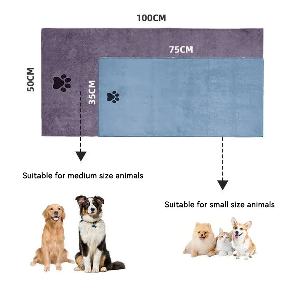 35*75cm/50*100cm Microfiber Pet Bath Towel, Embroidered, Super Soft Absorbent for Cat & Dogs