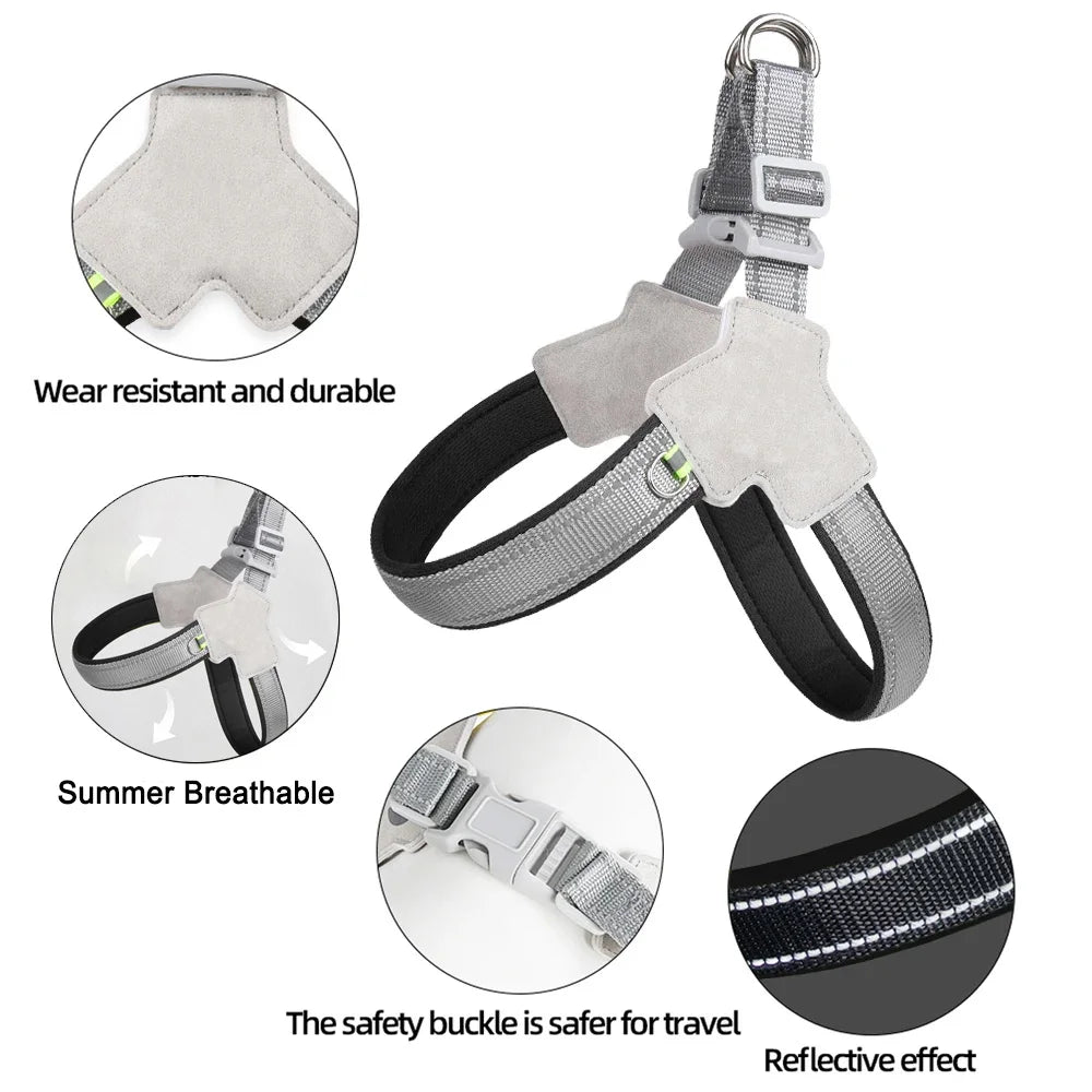 Pet Dog Harness for Small Medium Big Dogs & Cats for Hiking and Walking,  Adjustable Reflective Chest Strap