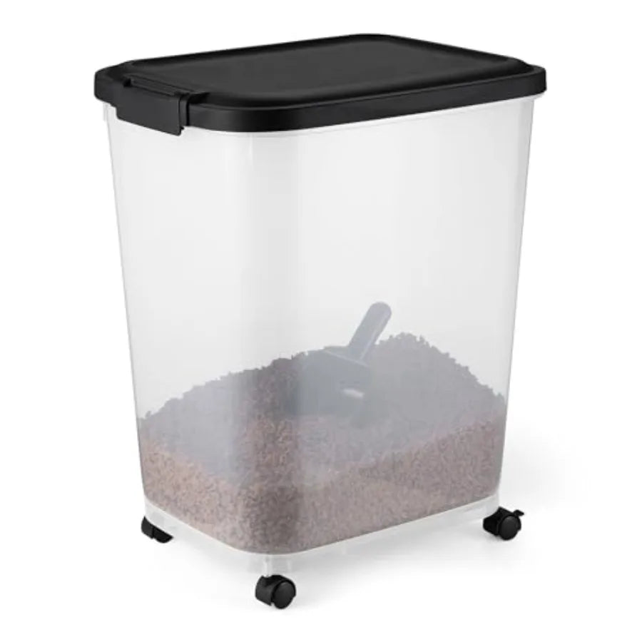 Pet Food Storage Container with Rolling Wheels, BPA-Free, Detachable Scoop, Capacity