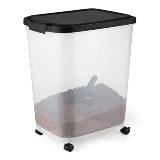 Pet Food Storage Container with Rolling Wheels, BPA-Free, Detachable Scoop, Capacity